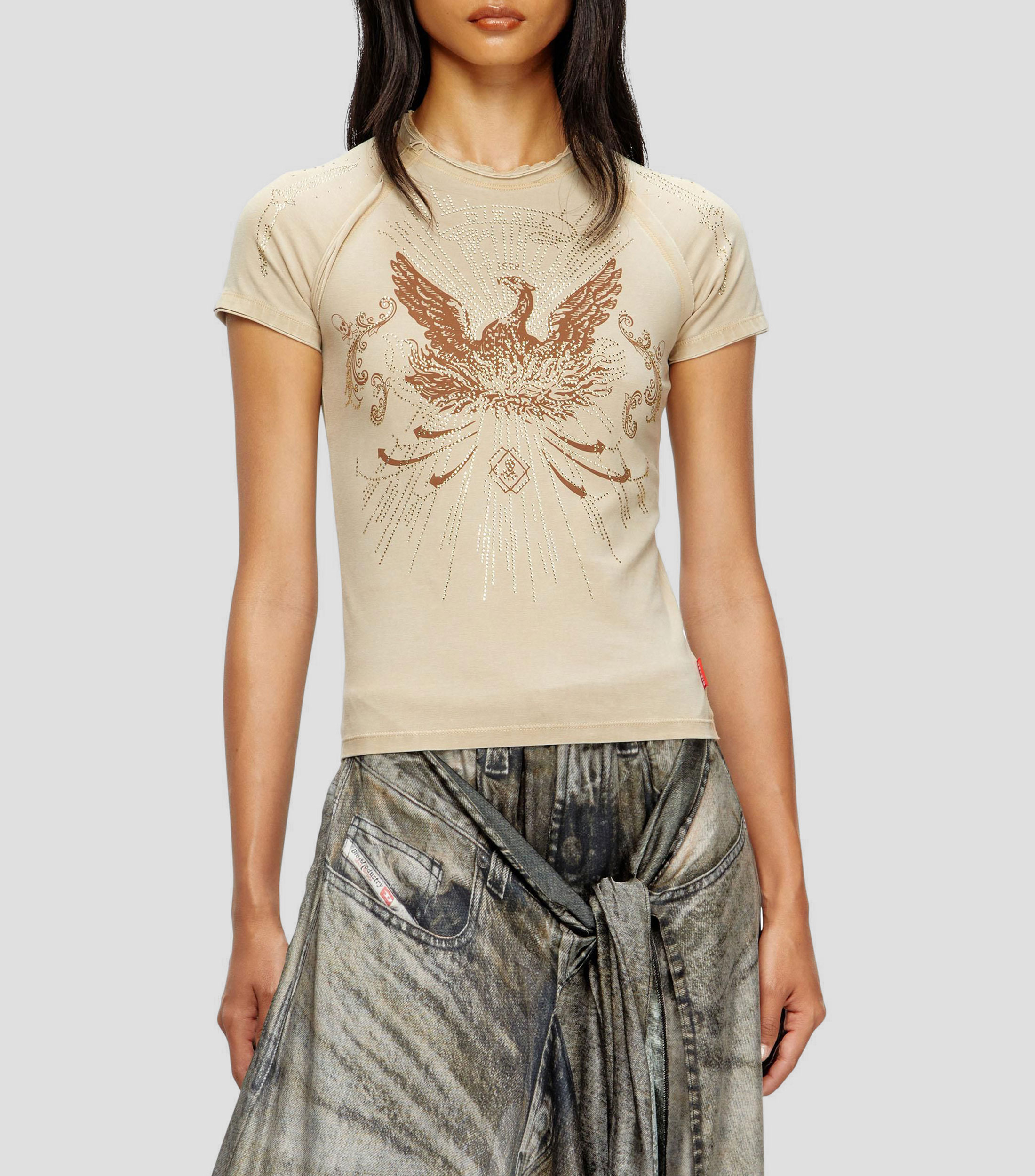 Playera cuello redondo manga corta con estampado Mujer